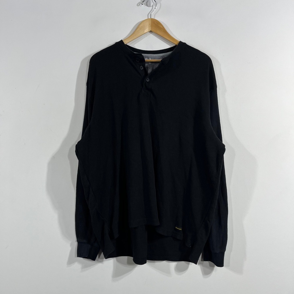 Stanley Black 90s Y2k Waffle Knit Thermal Henley Long Sleeve Top Men 2XL Classic